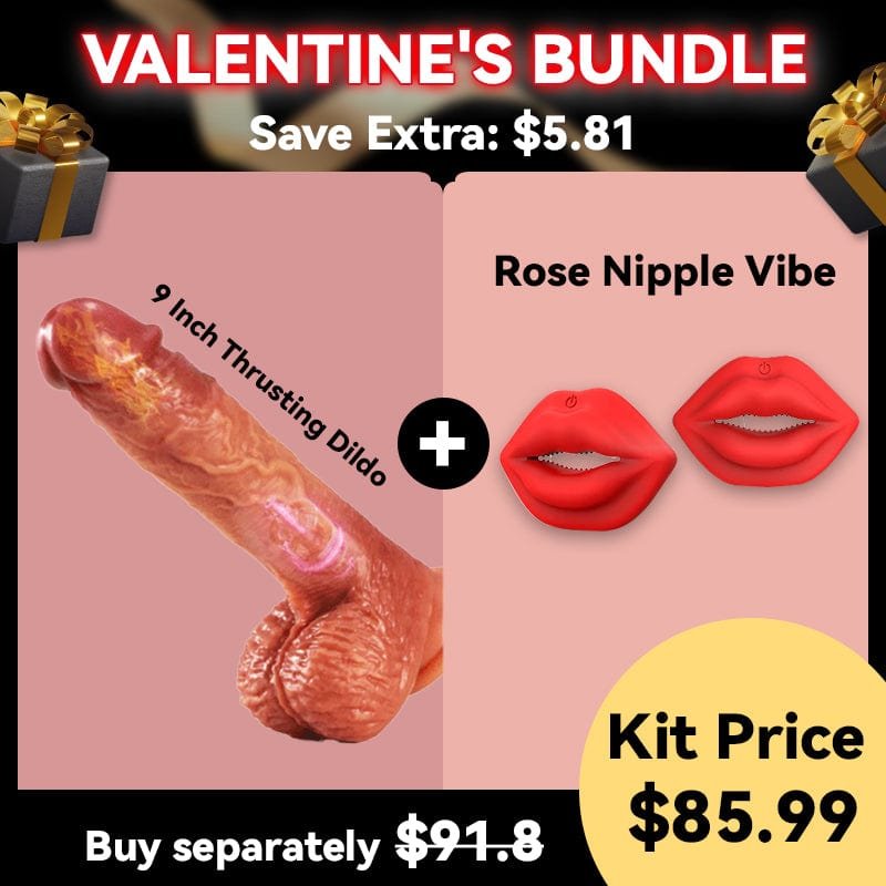 [Gift for Her] 6.33% Off - 9 - inch Thrusting Dildo & APP-controlled Rose Nipple Clamp Vibrator - Lurevibe